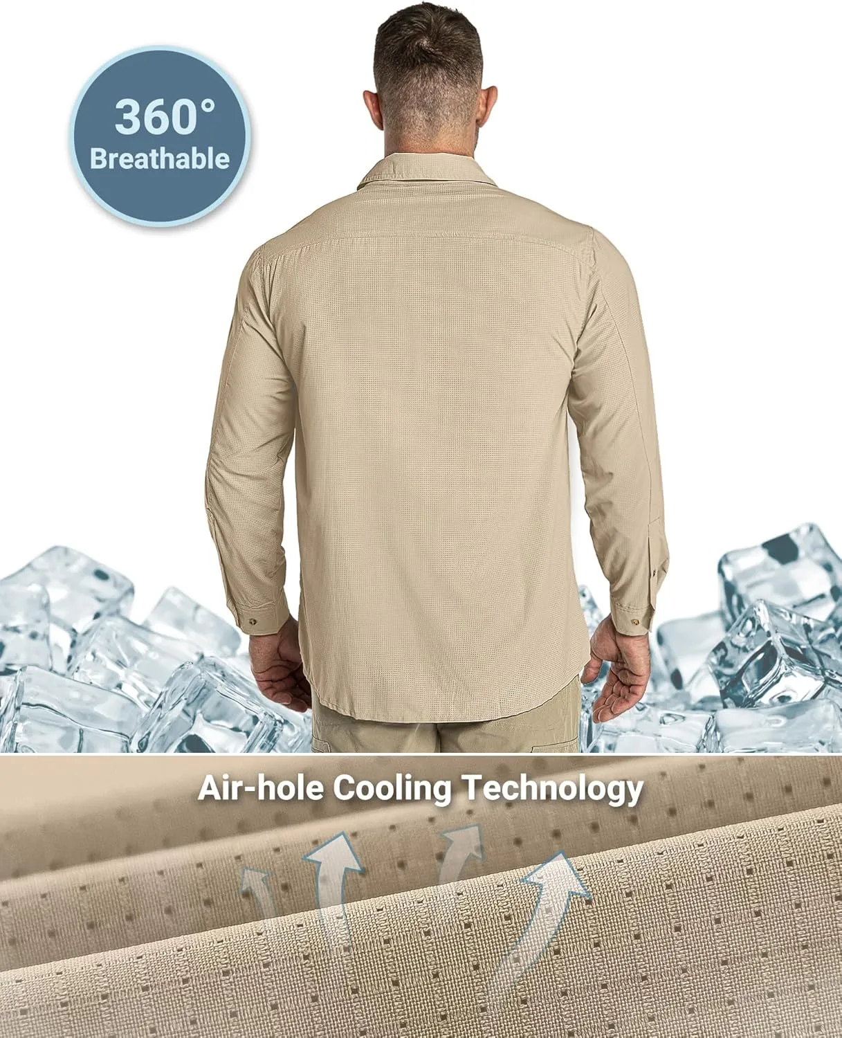 Outdoor Ventures Men's UPF 50  UV Sun Protection Shirt, Long Sleeve Hiking Fishing Shirt Cooling Quick Dry for Safari Travel