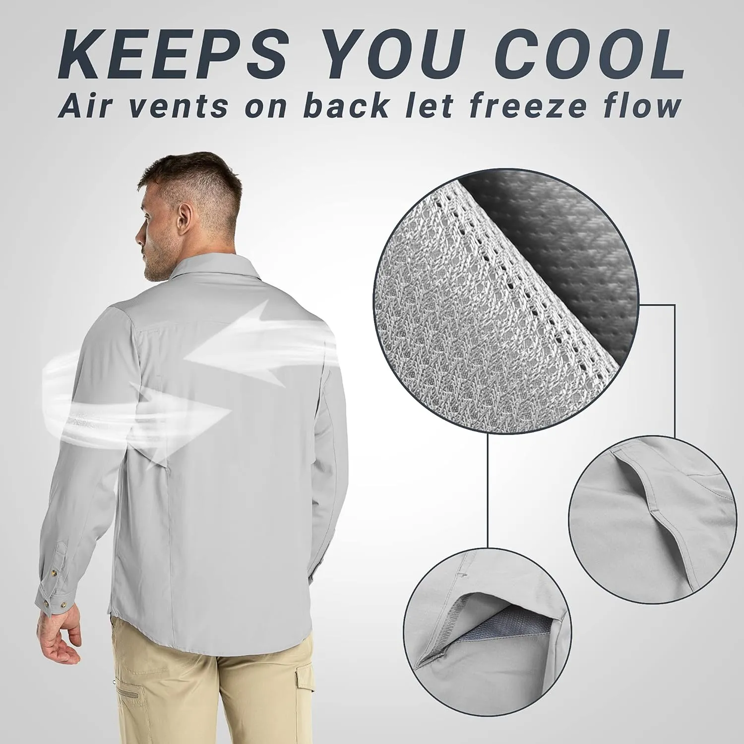 Outdoor Ventures Men's UPF 50  UV Sun Protection SPF Hiking Shirt Long Sleeve Lightweight Quick Dry for Safari Travel Fishing