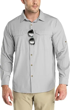 Outdoor Ventures Men's UPF 50  UV Sun Protection SPF Hiking Shirt Long Sleeve Lightweight Quick Dry for Safari Travel Fishing