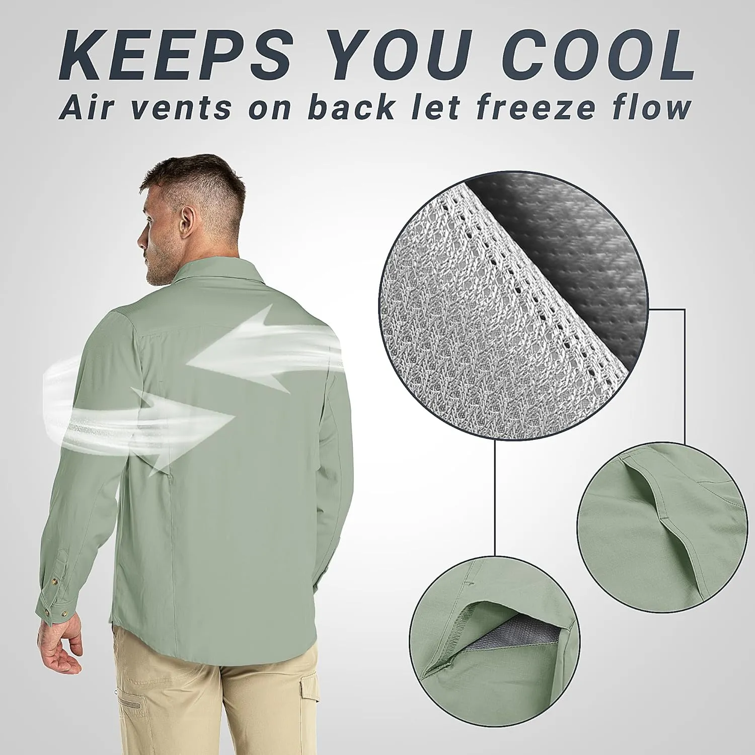 Outdoor Ventures Men's UPF 50  UV Sun Protection SPF Hiking Shirt Long Sleeve Lightweight Quick Dry for Safari Travel Fishing