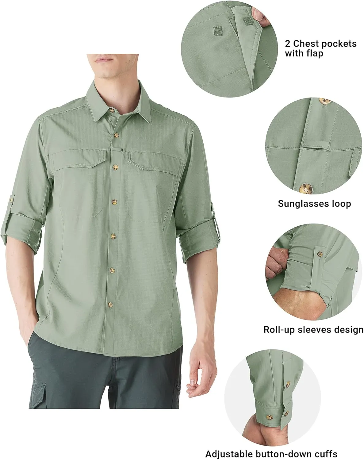 Outdoor Ventures Men's UPF 50  UV Sun Protection SPF Hiking Shirt Long Sleeve Lightweight Quick Dry for Safari Travel Fishing
