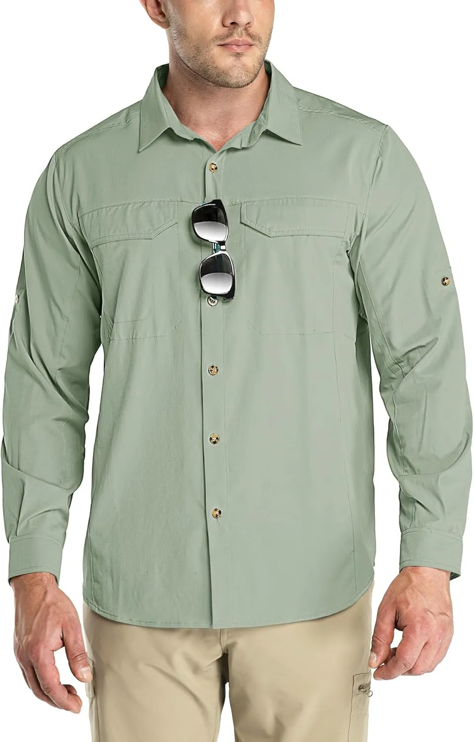 Outdoor Ventures Men's UPF 50  UV Sun Protection SPF Hiking Shirt Long Sleeve Lightweight Quick Dry for Safari Travel Fishing