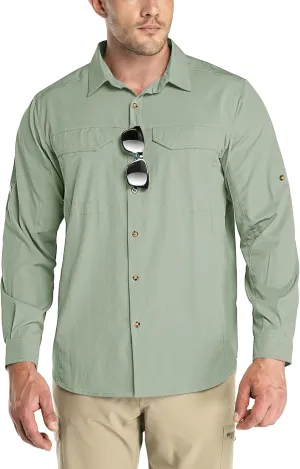 Outdoor Ventures Men's UPF 50  UV Sun Protection SPF Hiking Shirt Long Sleeve Lightweight Quick Dry for Safari Travel Fishing