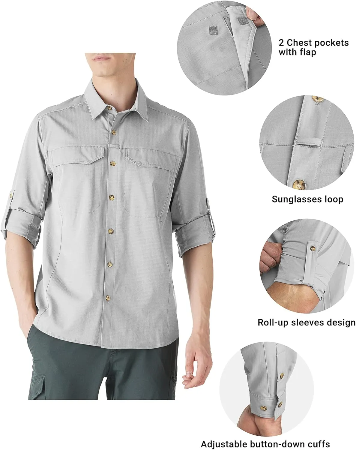 Outdoor Ventures Men's UPF 50  UV Sun Protection SPF Hiking Shirt Long Sleeve Lightweight Quick Dry for Safari Travel Fishing