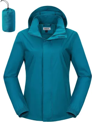 Outdoor Ventures Womens Lightweight Rain Jacket Packable Waterproof Rain Coat with Hood for Travel Windbreaker
