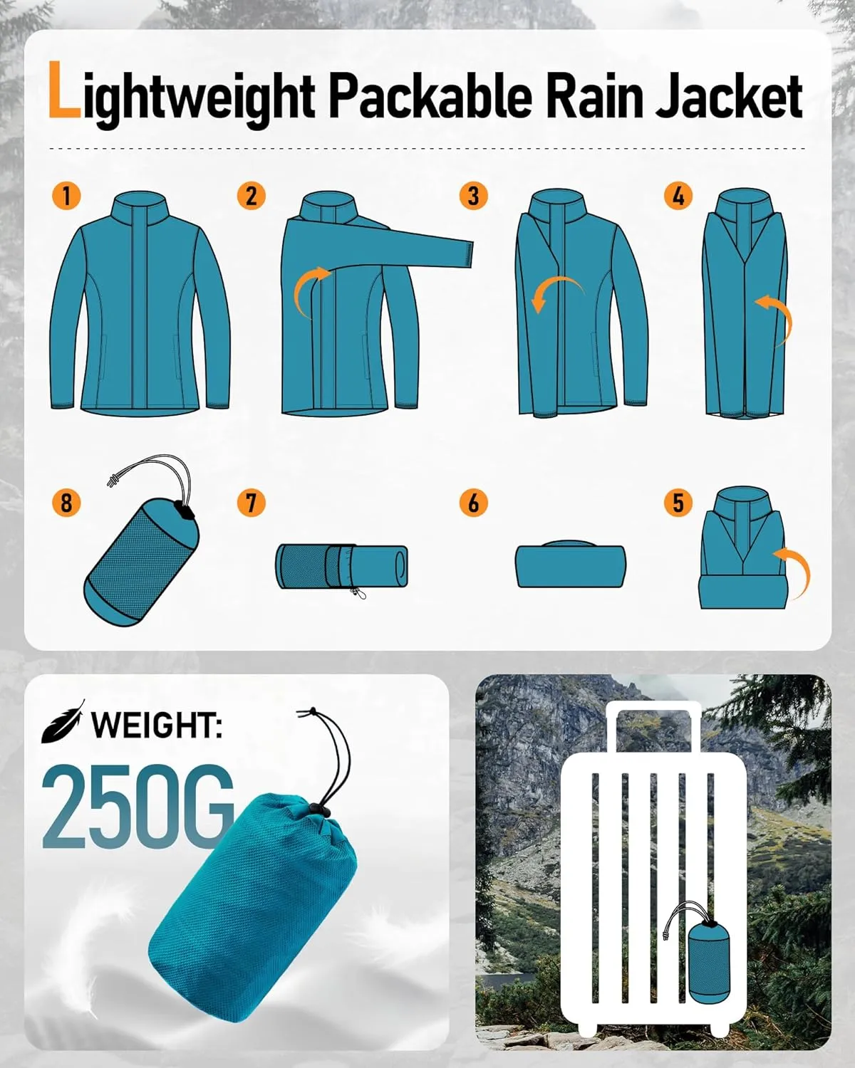 Outdoor Ventures Womens Lightweight Rain Jacket Packable Waterproof Rain Coat with Hood for Travel Windbreaker