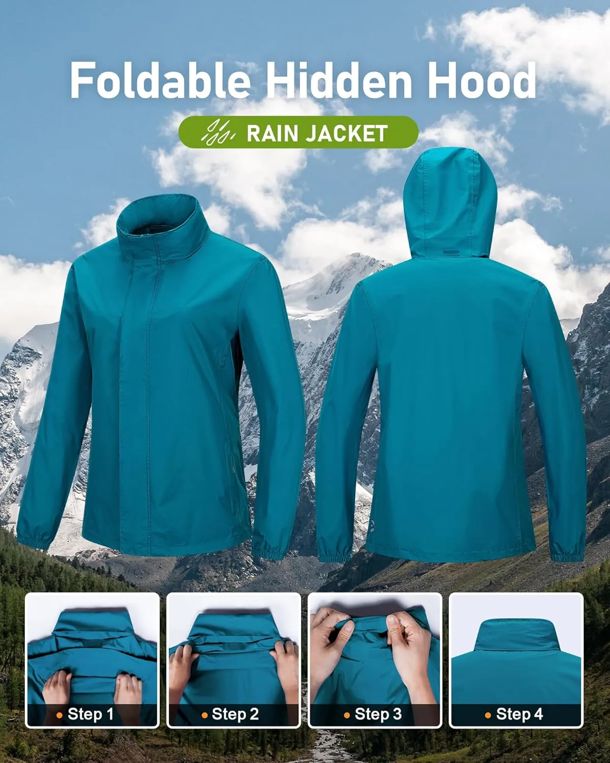 Outdoor Ventures Womens Lightweight Rain Jacket Packable Waterproof Rain Coat with Hood for Travel Windbreaker
