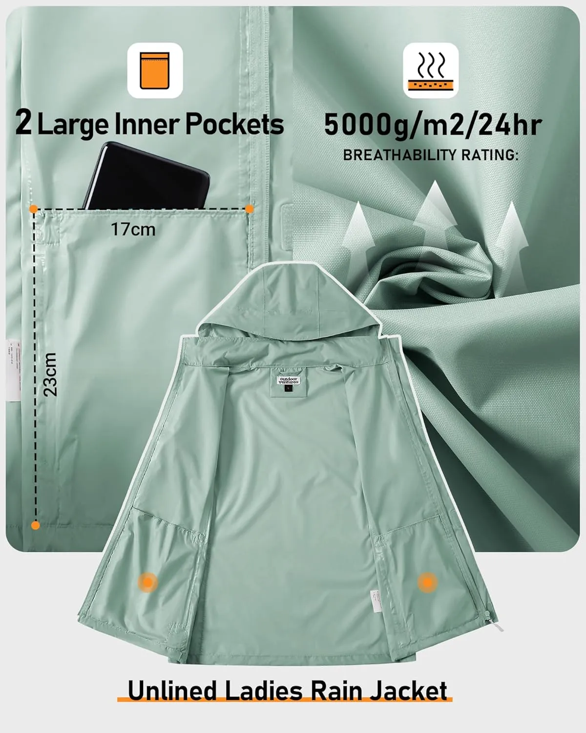 Outdoor Ventures Womens Lightweight Rain Jacket Packable Waterproof Rain Coat with Hood for Travel Windbreaker