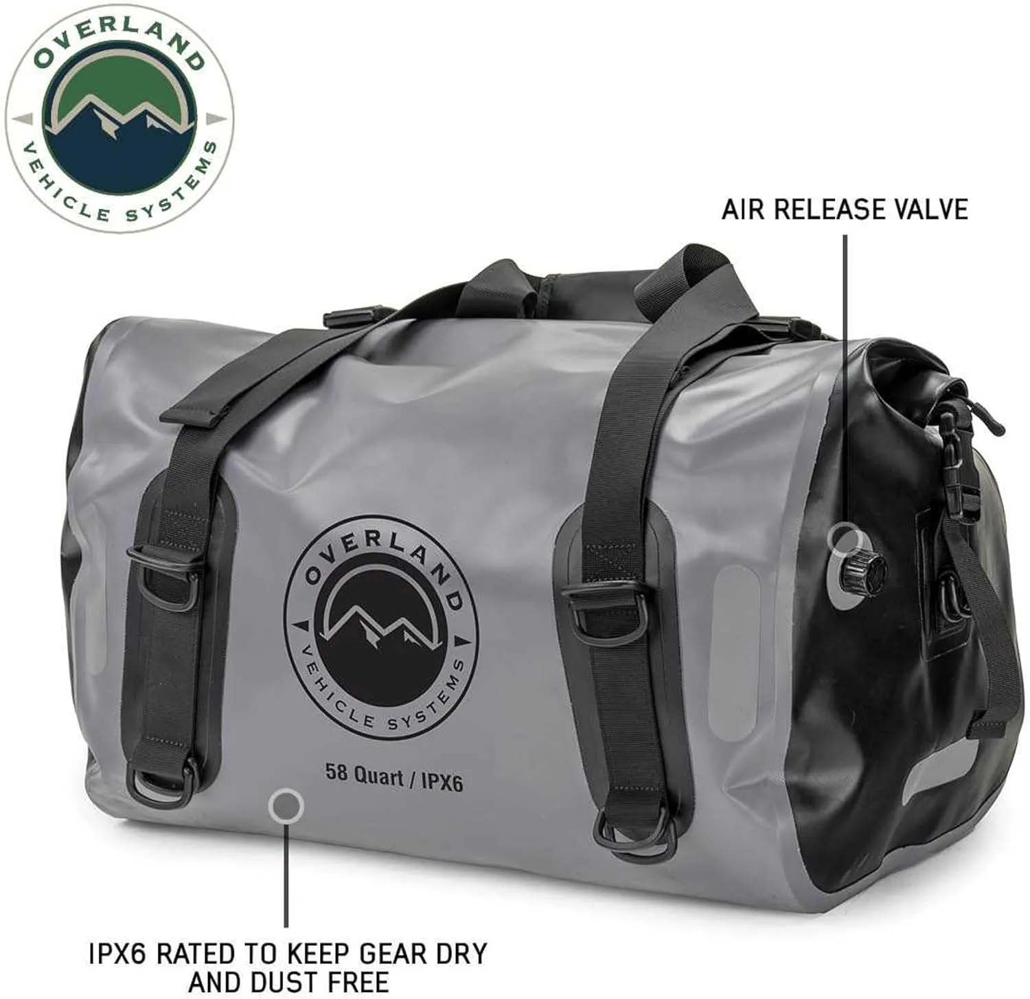 Overland Vehicle Systems Portable Dry Storage Bags (58 Quart Capacity) - Premium 1000D Construction - IPX6 Rated Waterproof Dry Bag - Heavy Duty Buckles with Robust Nylon Straps