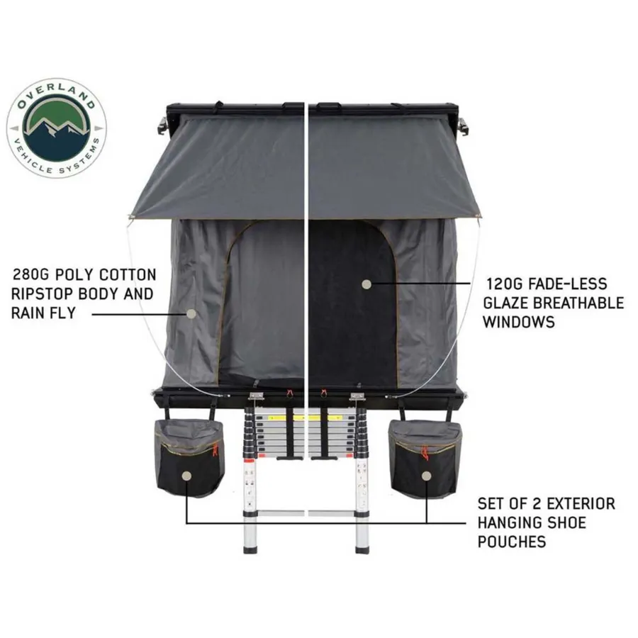 OVS HD Mamba Clam Shell Aluminum Hard Shell Roof Top Tent, Grey Body & Green Trim