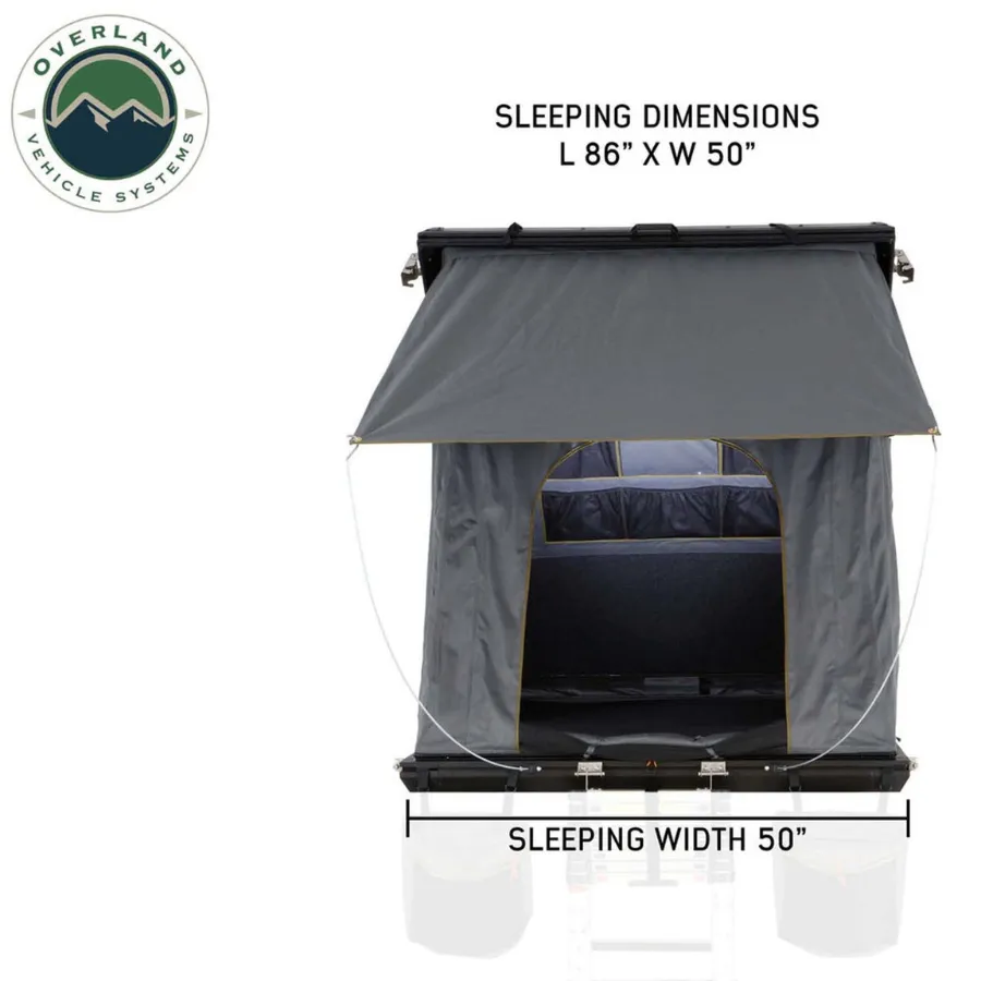 OVS HD Mamba Clam Shell Aluminum Hard Shell Roof Top Tent, Grey Body & Green Trim