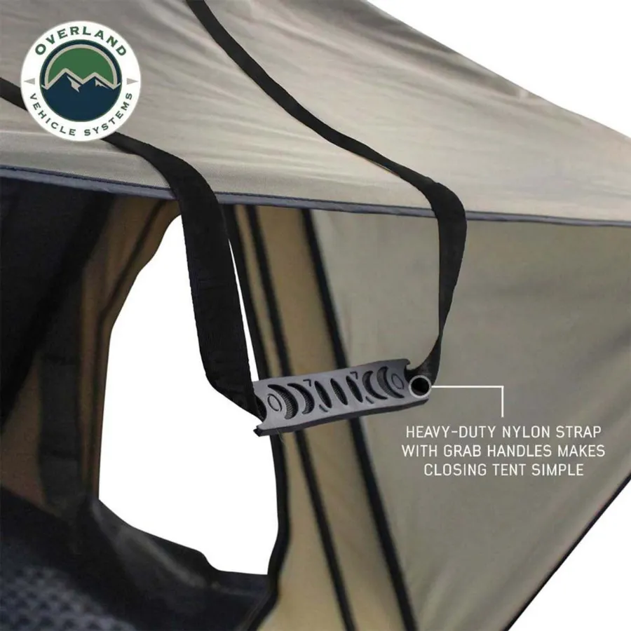 OVS LD TMON Clamshell Aluminum Hard Shell Roof Top Tent - 2 Person Capacity, Tan Body & Green Rainfly