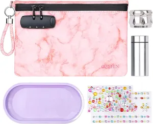 OZCHIN Smell Proof Bag with Combination Lock Great Gift Sets For Women Certificates Organizer PU Leather Lock Bag Travel Storage Case 10 x 7 inches