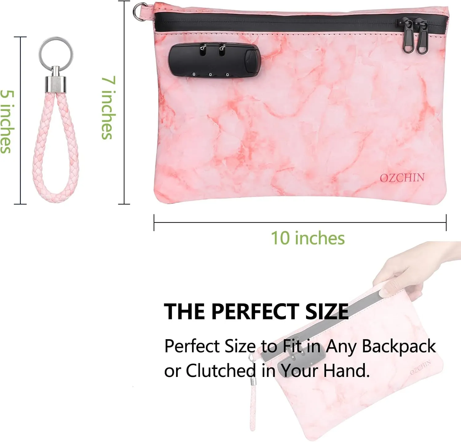 OZCHIN Smell Proof Bag with Combination Lock Great Gift Sets For Women Certificates Organizer PU Leather Lock Bag Travel Storage Case 10 x 7 inches