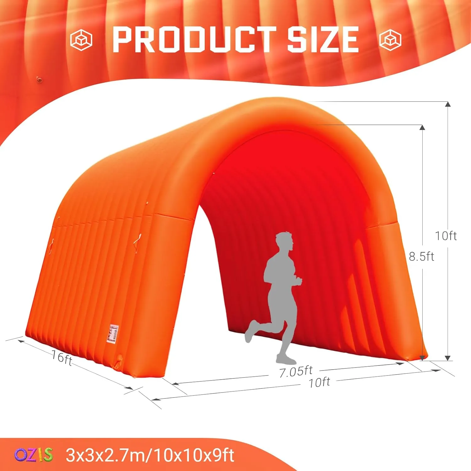 OZIS 16FT Inflatable Tunnel Sports Tunnel Entrance with Installed Blower Inflatable Tunnel Tent for Business Advertising Event Exhibition Promotion,Street,Shop,Supermarket,School(Orange, 16x10x10ft)
