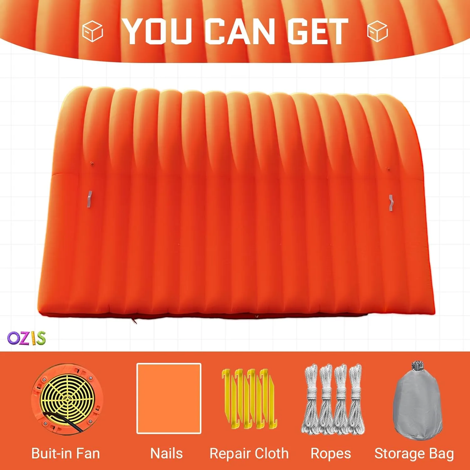 OZIS 16FT Inflatable Tunnel Sports Tunnel Entrance with Installed Blower Inflatable Tunnel Tent for Business Advertising Event Exhibition Promotion,Street,Shop,Supermarket,School(Orange, 16x10x10ft)