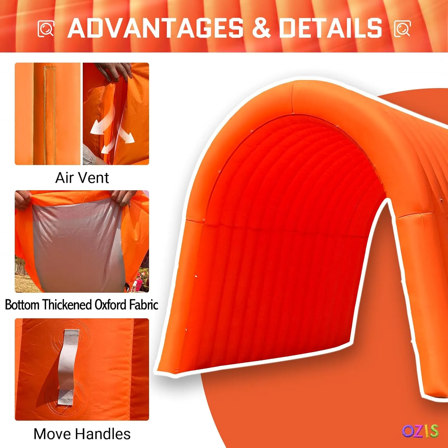 OZIS 16FT Inflatable Tunnel Sports Tunnel Entrance with Installed Blower Inflatable Tunnel Tent for Business Advertising Event Exhibition Promotion,Street,Shop,Supermarket,School(Orange, 16x10x10ft)
