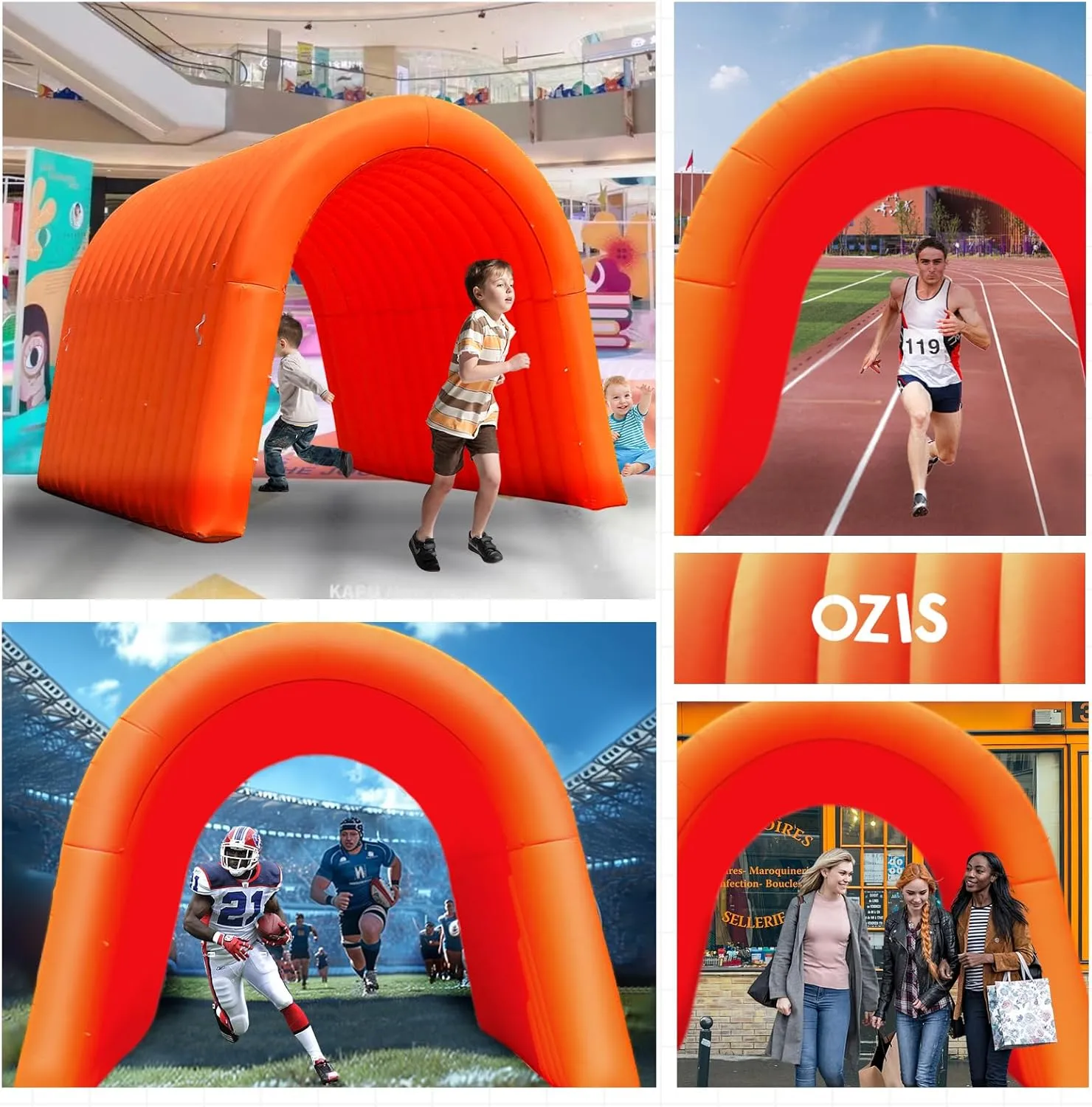 OZIS 16FT Inflatable Tunnel Sports Tunnel Entrance with Installed Blower Inflatable Tunnel Tent for Business Advertising Event Exhibition Promotion,Street,Shop,Supermarket,School(Orange, 16x10x10ft)
