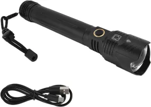P72 LED Flashlight 5000LM Zoomable Torch for Camping Emergencies with USB Charging and Telescopic Focusing, Includes Display, 5 Working Gears, Aluminum Alloy