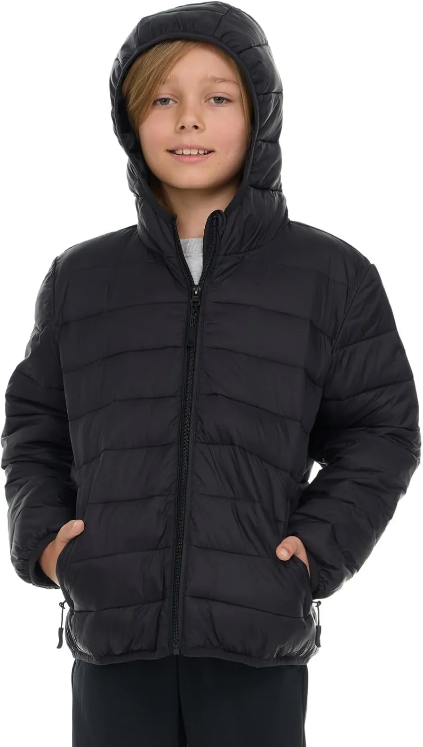 Packable Boys Puffer Jacket with Hood, Lightweight Boys Winter Jacket