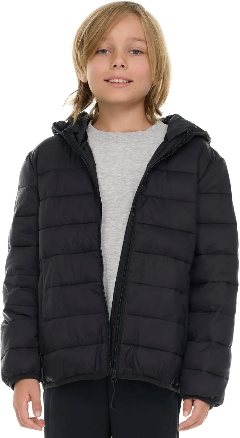 Packable Boys Puffer Jacket with Hood, Lightweight Boys Winter Jacket