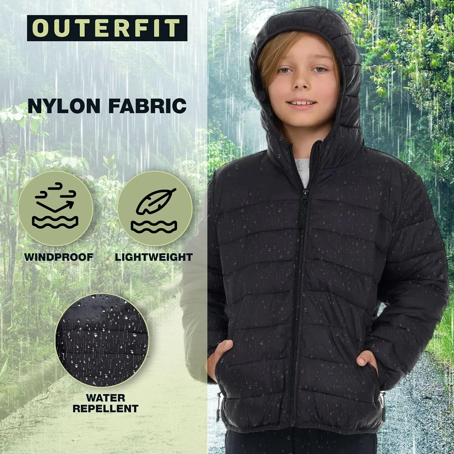 Packable Boys Puffer Jacket with Hood, Lightweight Boys Winter Jacket