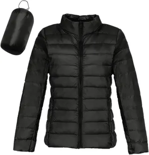 Packable Down Jacket for Women Lightweight Winter Duck Down Jackets Slim Fit Bubble Coat Zipper Warm Puffer Jacket with Hood