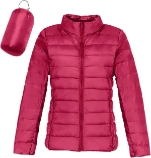 Packable Down Jacket for Women Lightweight Winter Duck Down Jackets Slim Fit Bubble Coat Zipper Warm Puffer Jacket with Hood
