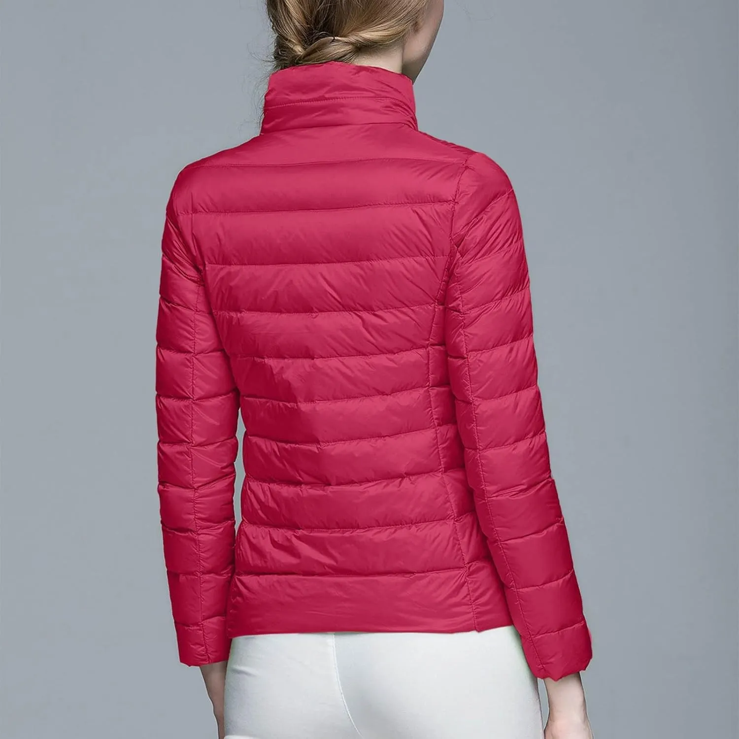 Packable Down Jacket for Women Lightweight Winter Duck Down Jackets Slim Fit Bubble Coat Zipper Warm Puffer Jacket with Hood