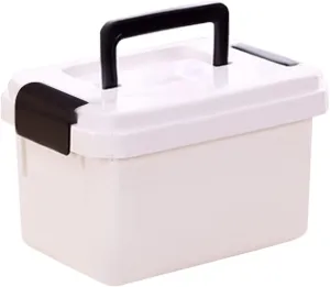 PAREKS Medicine Lock Box with Portable Handle Pill Case Child Proof Plastic Storage Box Lockable Chest Empty Home First Aid Box White/1040