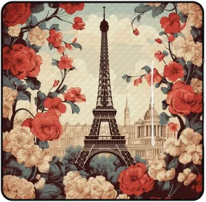 Paris Vintage Floral Picnic Blankets Durable Picnic Mats Outdoor Waterproof Blanket for Parks Beaches Family Picnics Camping Trips