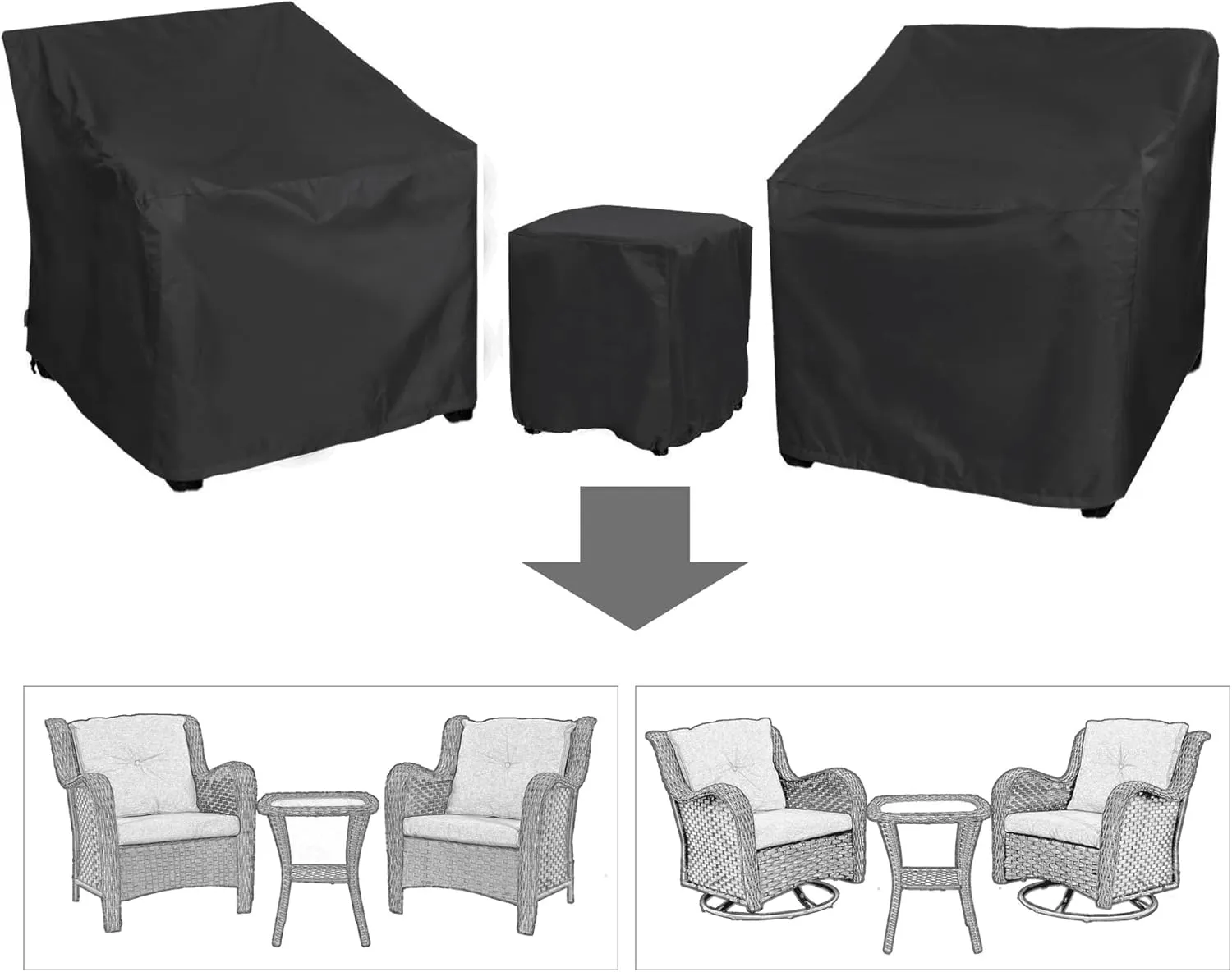 Patio Furniture Covers,Outdoor Furniture Cover Waterproof,Patio Furniture Set Covers for 3 Piece Outdoor Bistro,Patio Sofa Covers Set for 2 Chairs and Coffee Table,Black