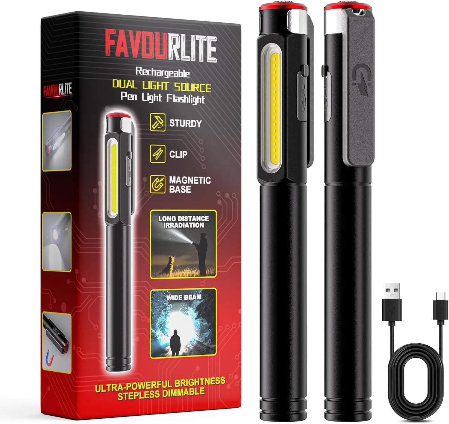 Pen Light Flashlight, 800 Lumens LED Pen Flashlights Rechargeable 6 Modes COB Magnetic Flashlight with Clip Bright Pocket Flashlights Work Light Portable Waterproof Durable Penlight for Nurse (2)