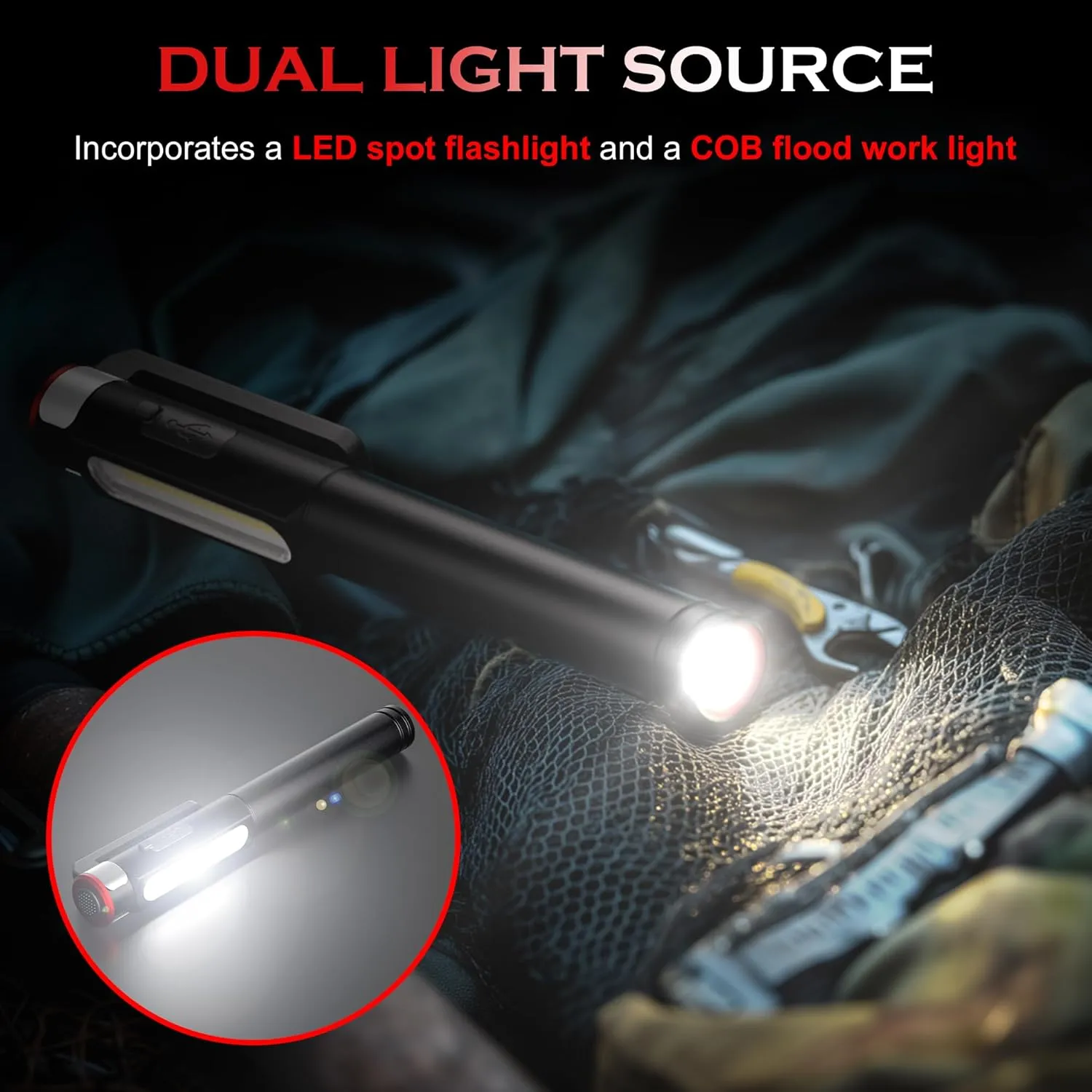 Pen Light Flashlight, 800 Lumens LED Pen Flashlights Rechargeable 6 Modes COB Magnetic Flashlight with Clip Bright Pocket Flashlights Work Light Portable Waterproof Durable Penlight for Nurse (2)