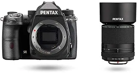 Pentax K-3 Mark III Flagship APS-C Black Camera Bodyviewfinder with 100% FOV with Pentax HD DA 55-300mm f/4.5-6.3 ED PLM WR RE Lens