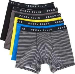 Perry Ellis Men's Cotton Stretch Boxer Briefs, Tagless, No Roll Waistband, 5 Pack
