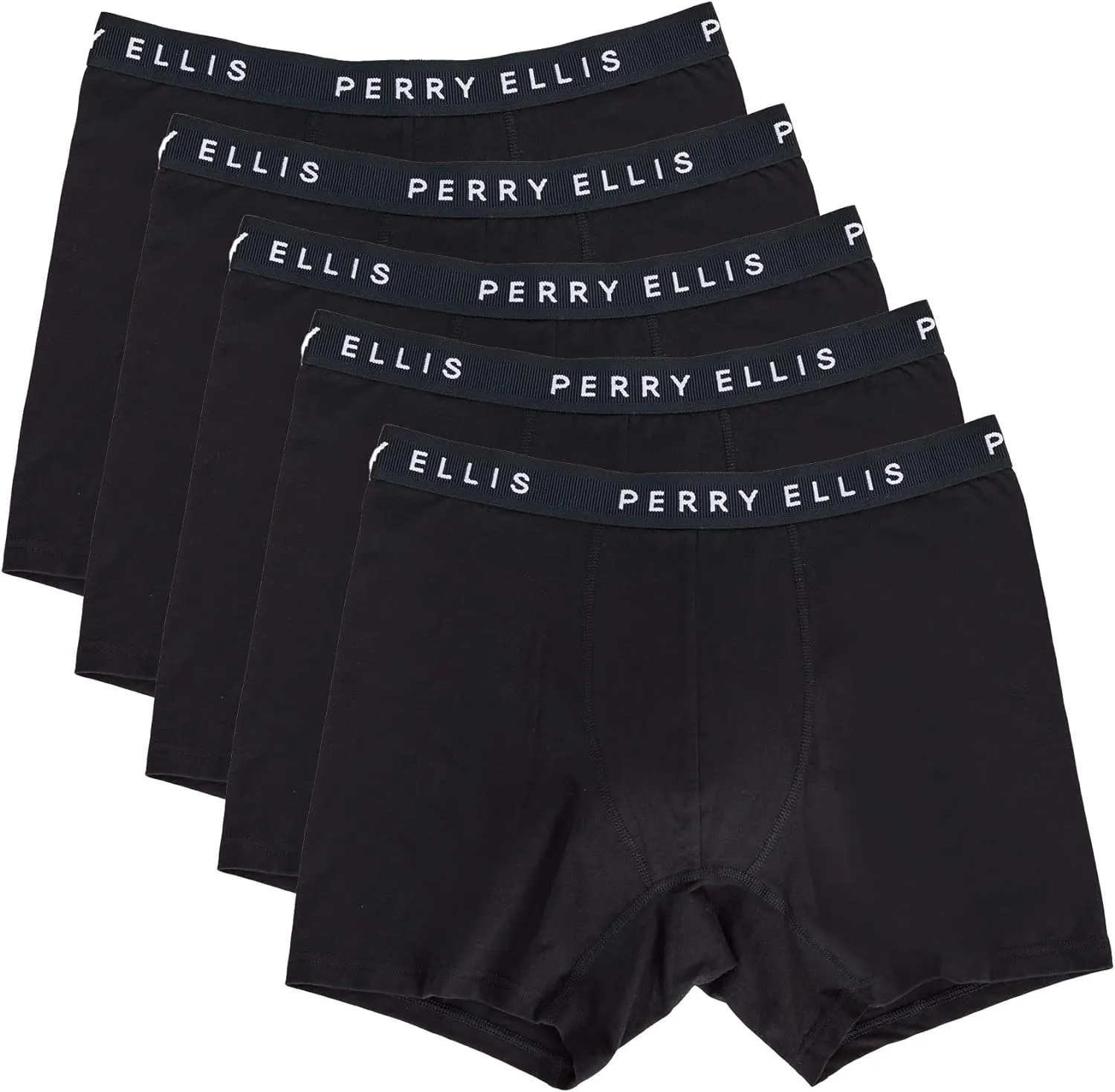 Perry Ellis Men's Cotton Stretch Boxer Briefs, Tagless, No Roll Waistband, 5 Pack