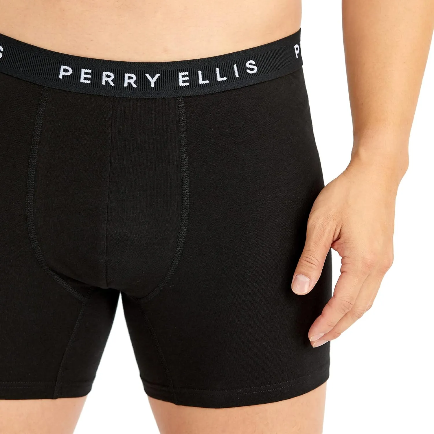 Perry Ellis Men's Cotton Stretch Boxer Briefs, Tagless, No Roll Waistband, 5 Pack