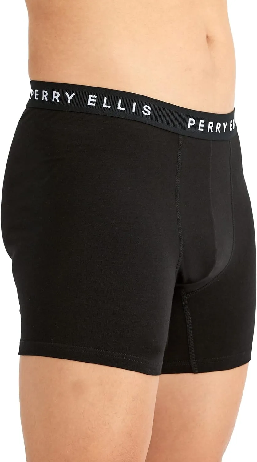 Perry Ellis Men's Cotton Stretch Boxer Briefs, Tagless, No Roll Waistband, 5 Pack