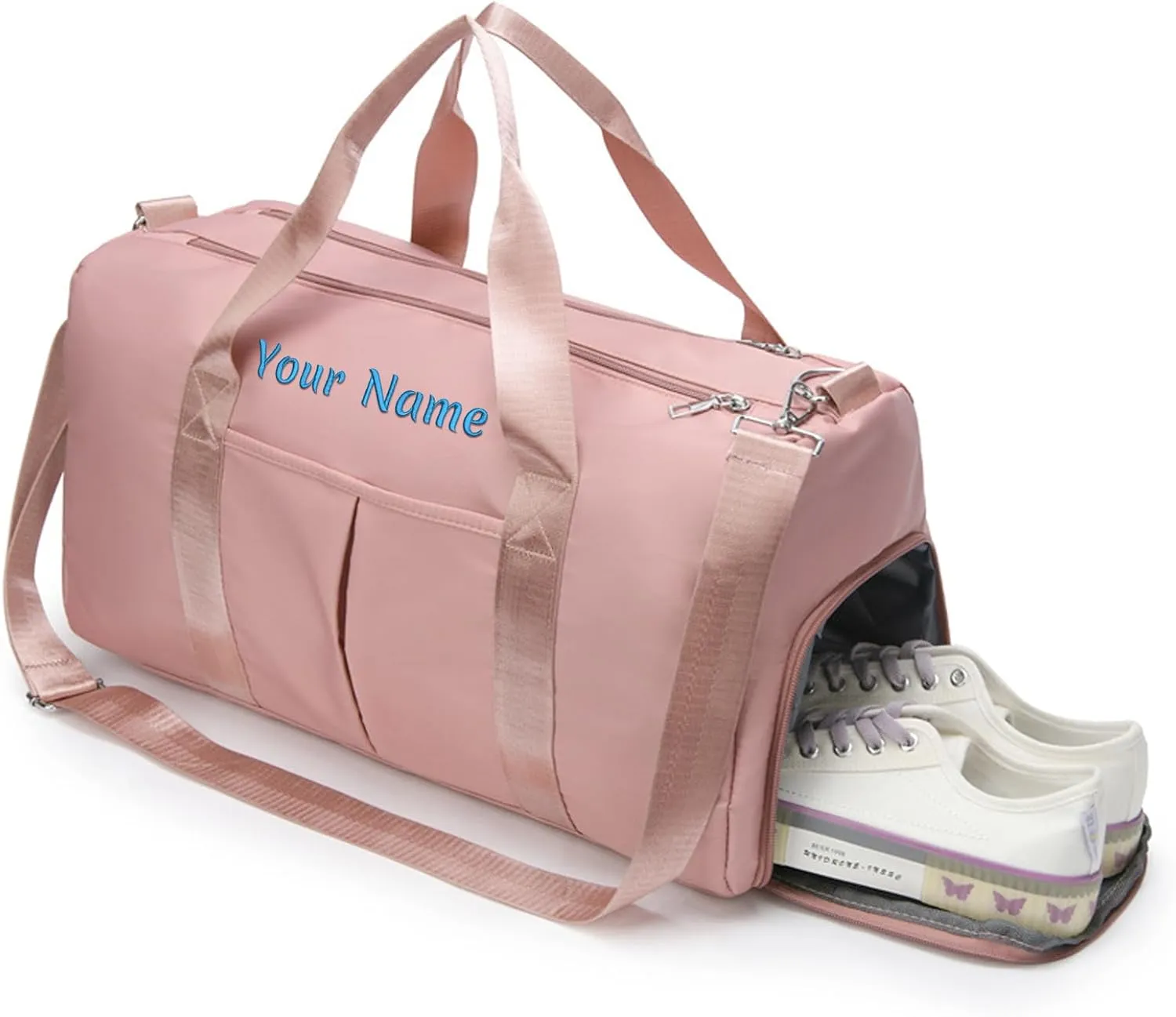 Personalized Duffel Bag, Custom Name Embroidered Gym Bag, Sports Bag with Wet and Dry Pocket & Shoe Compartment, Overnight Excursion Bag, Weekend Travel Bag, Dance & Yoga Bag (Light Green)