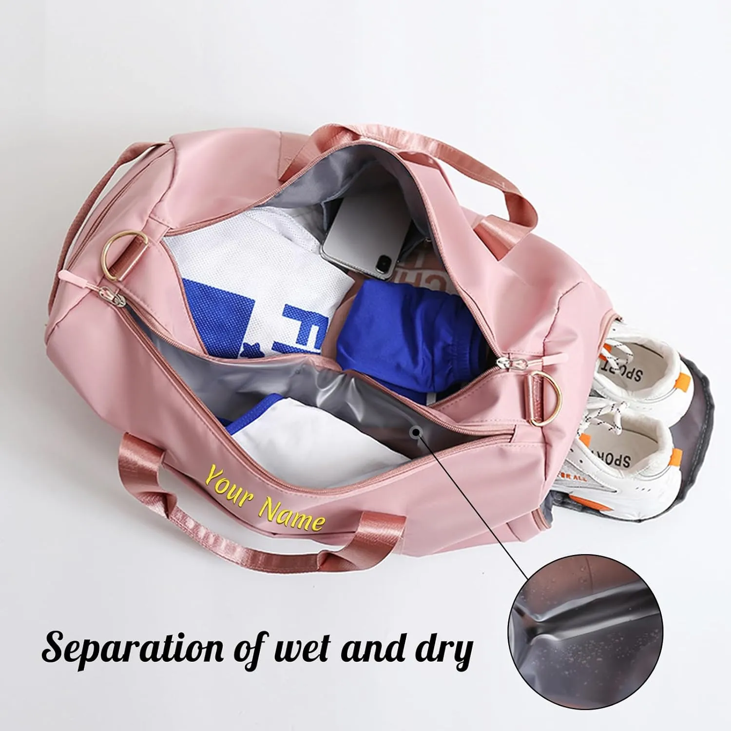 Personalized Duffel Bag, Custom Name Embroidered Gym Bag, Sports Bag with Wet and Dry Pocket & Shoe Compartment, Overnight Excursion Bag, Weekend Travel Bag, Dance & Yoga Bag (Light Green)