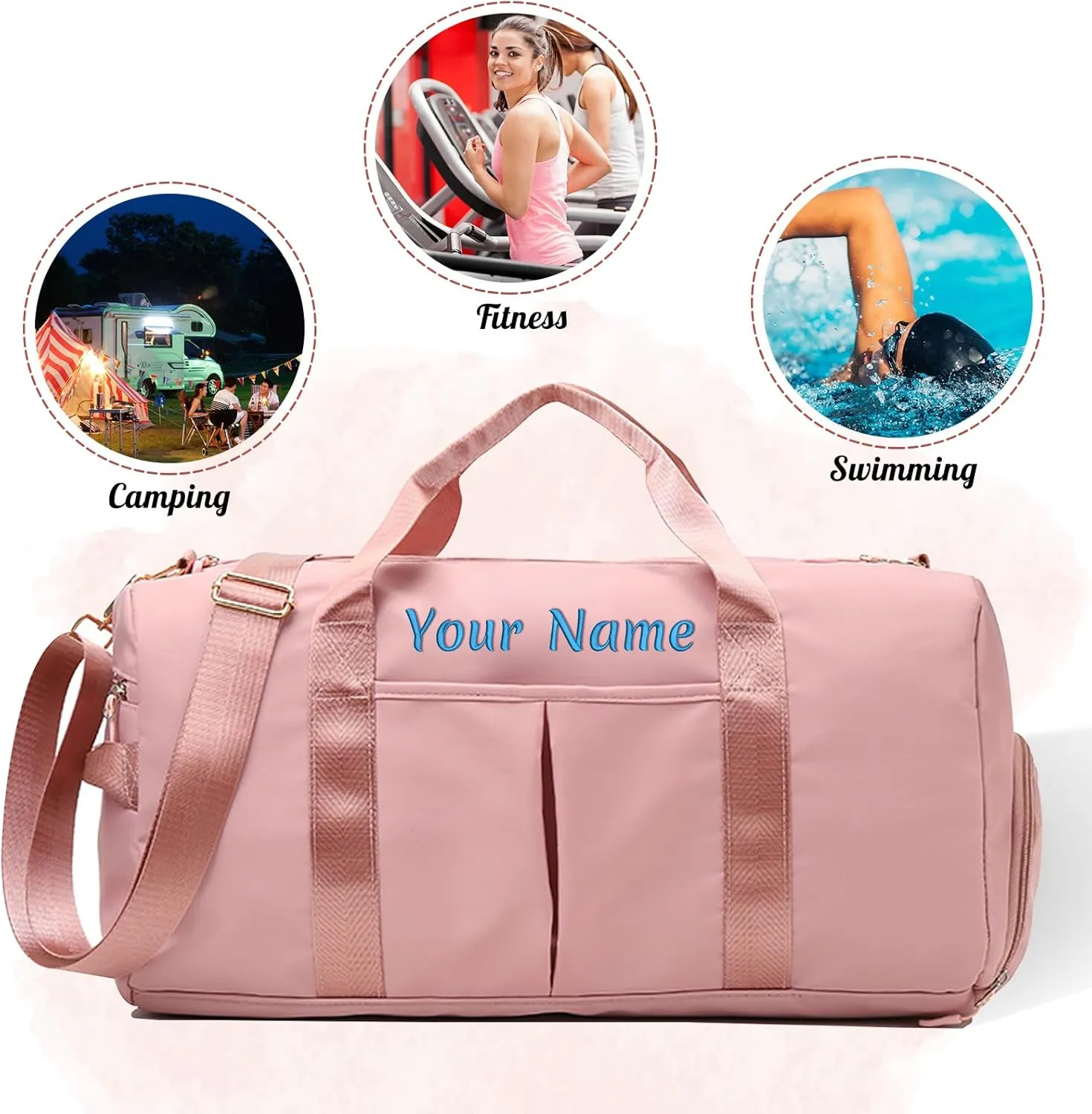 Personalized Duffel Bag, Custom Name Embroidered Gym Bag, Sports Bag with Wet and Dry Pocket & Shoe Compartment, Overnight Excursion Bag, Weekend Travel Bag, Dance & Yoga Bag (Light Green)