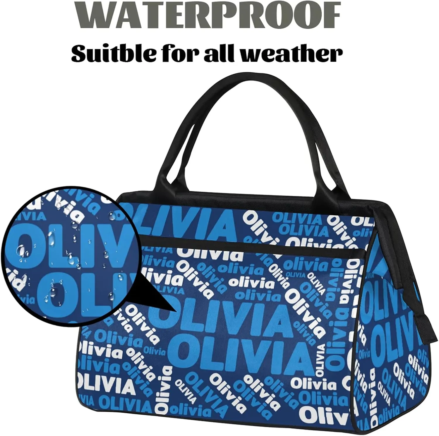 Personalized Gym Sport Duffel Bag with Name Custom Travel Overnight Bag Waterproof Customized Dance Bag Carry-On Tote 15.2in, Blue White