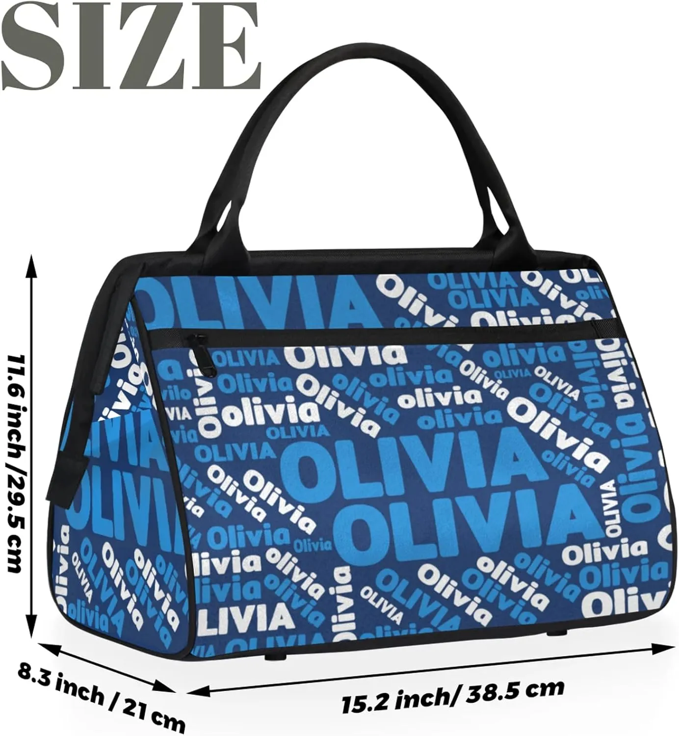 Personalized Gym Sport Duffel Bag with Name Custom Travel Overnight Bag Waterproof Customized Dance Bag Carry-On Tote 15.2in, Blue White