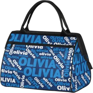 Personalized Gym Sport Duffel Bag with Name Custom Travel Overnight Bag Waterproof Customized Dance Bag Carry-On Tote 15.2in, Blue White