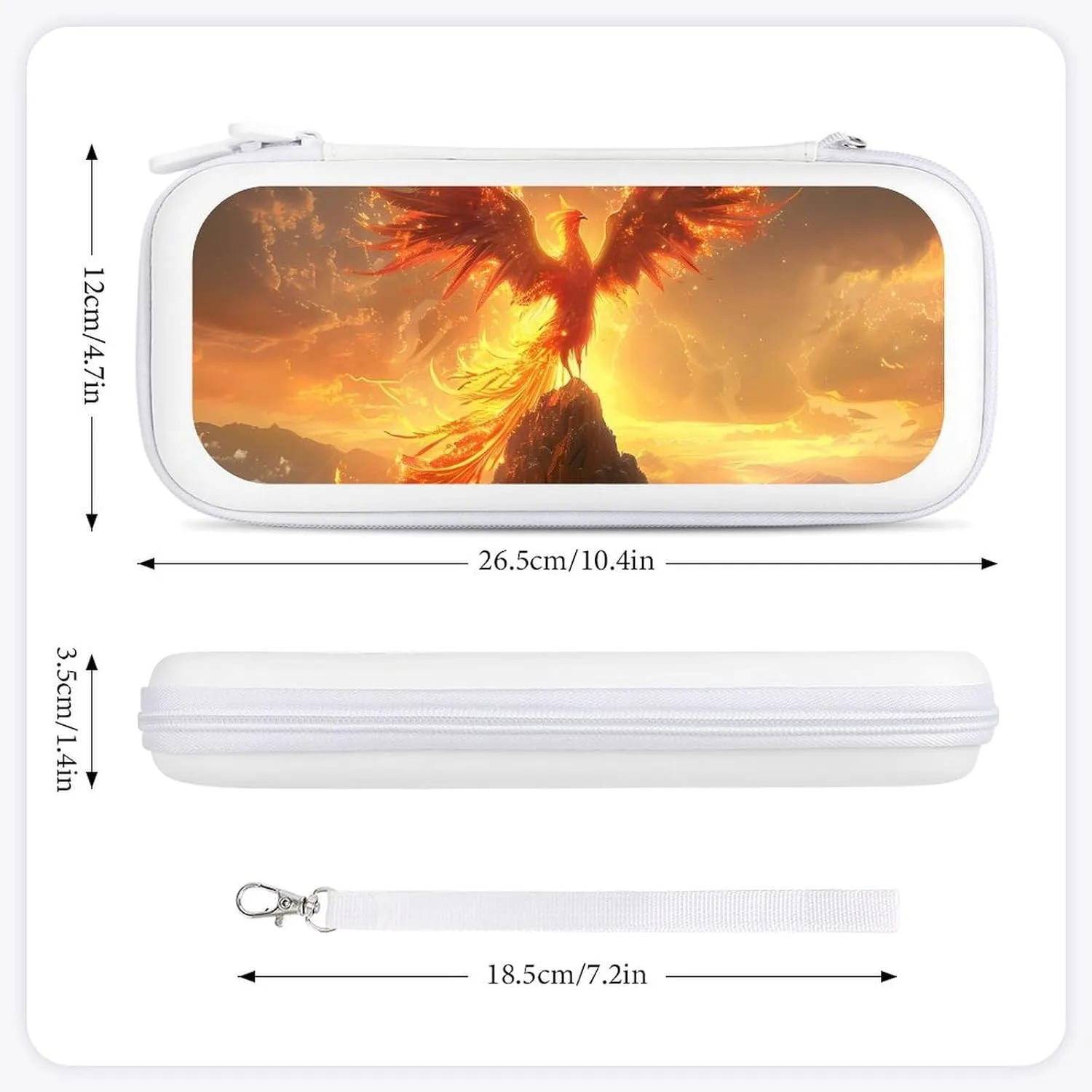 Phoenix Bird with Flames Hard Shell Travel Case with Rope 15 Game Card Pockets Compatible with Switch Protective