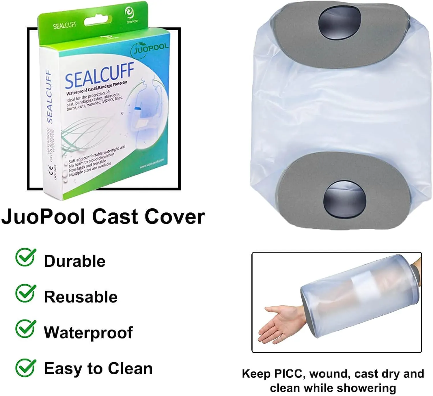 PICC Line Shower Cover, PICC Line Covers for Upper Arm, Reusable PICC Line Sleeve, Waterproof Cast Cover for Shower Arm, IV Protector Bag for Bath(Large: Weight > 185lbs)