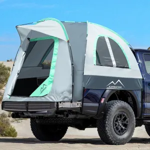 Pickup Truck Tent, Waterproof PU2000mm for Camping 5.5-6.5 Ft Bed, 2-Person Sleeping With Double Layer Design Windows, Expandable Triangle Sunshade Awning
