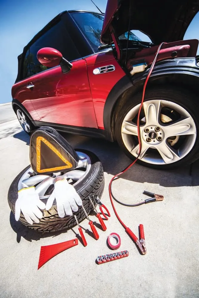 PICNIC TIME NCAA Roadside Emergency Car Kit - Auto Vehicle Safety Road Side Assistance with Jumper Cables and Car Tool Kit