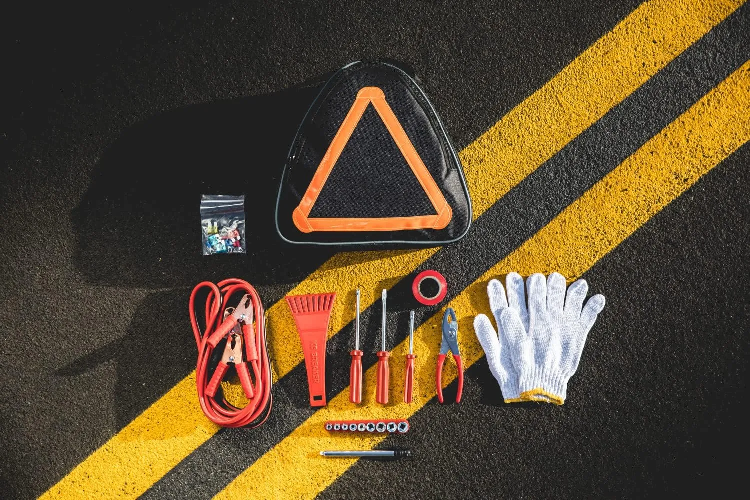 PICNIC TIME NCAA Roadside Emergency Car Kit - Auto Vehicle Safety Road Side Assistance with Jumper Cables and Car Tool Kit